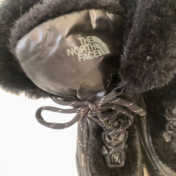 THE NORTH FACE Womens Alphy Nuptse Goose Down Boot Size 6 Black Faux Fur - Picture 7 of 10